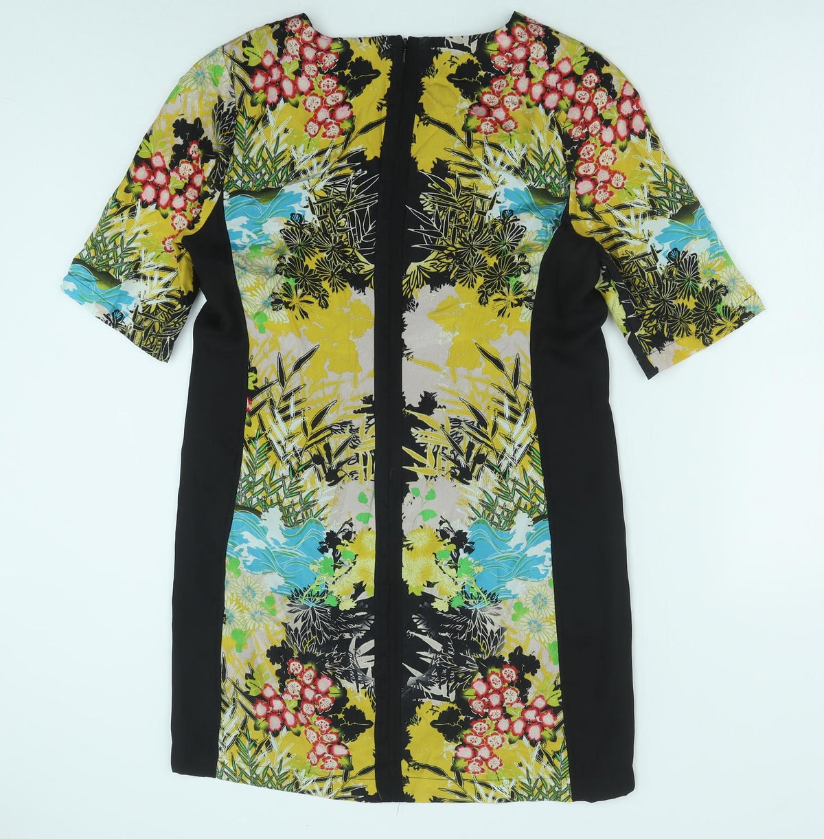 Warehouse Womens Multicoloured Geometric Silk Shift Size 12 Boat Neck Zip