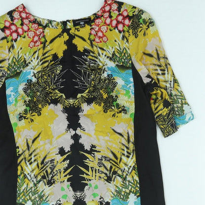 Warehouse Womens Multicoloured Geometric Silk Shift Size 12 Boat Neck Zip