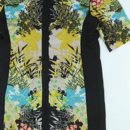 Warehouse Womens Multicoloured Geometric Silk Shift Size 12 Boat Neck Zip