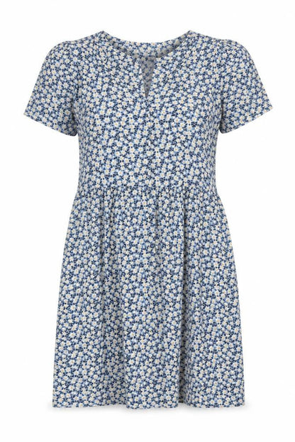 F&F Womens Blue Floral Polyester A-Line Size 10 V-Neck Pullover