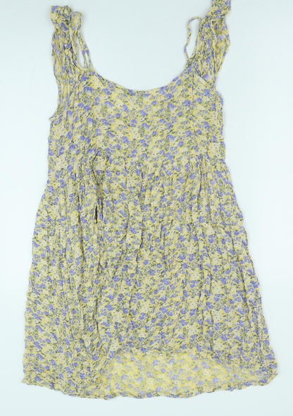 New Look Womens Yellow Floral Viscose A-Line Size 14 Scoop Neck Pullover