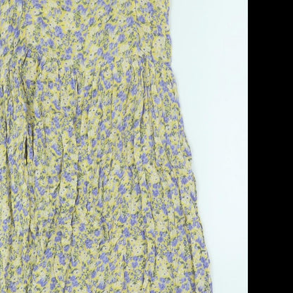 New Look Womens Yellow Floral Viscose A-Line Size 14 Scoop Neck Pullover