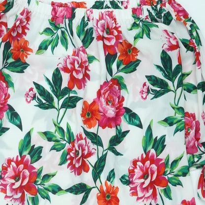 New Look Womens White Floral Polyester Mini Size 10 Off the Shoulder Tie
