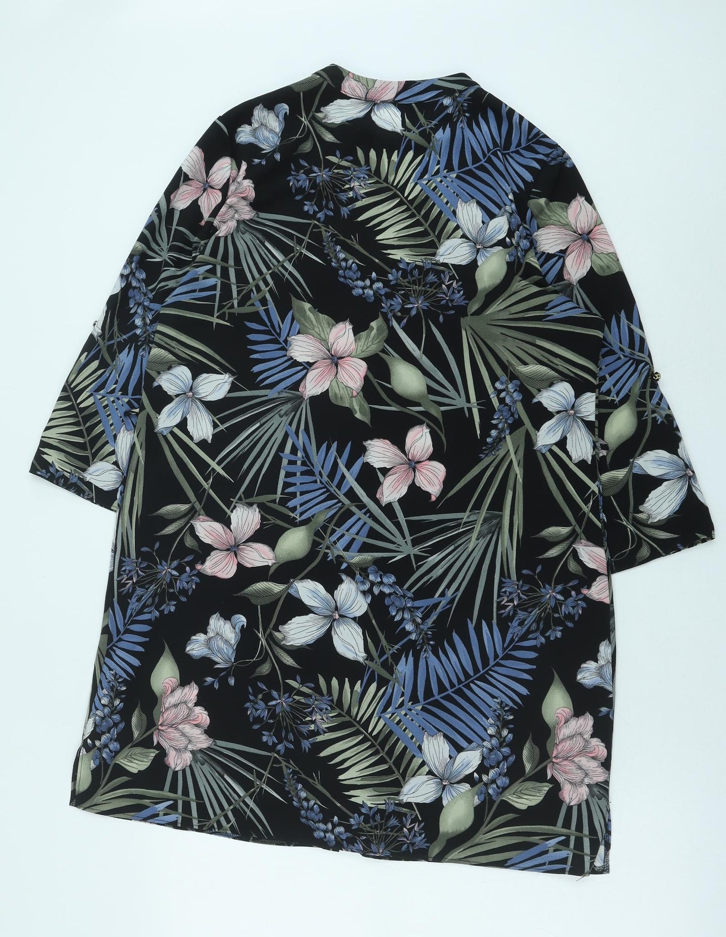 F&F Womens Black Floral Polyester Shift Size 12 V-Neck Button