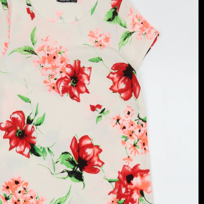 Boohoo Womens White Floral Polyester T-Shirt Dress Size 8 Boat Neck Pullover
