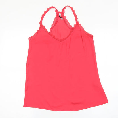 Medicine Womens Pink Polyester Basic Tank Size 36 V-Neck - Torchon lace detail