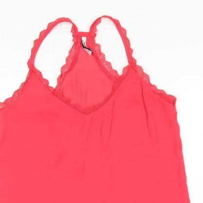 Medicine Womens Pink Polyester Basic Tank Size 36 V-Neck - Torchon lace detail
