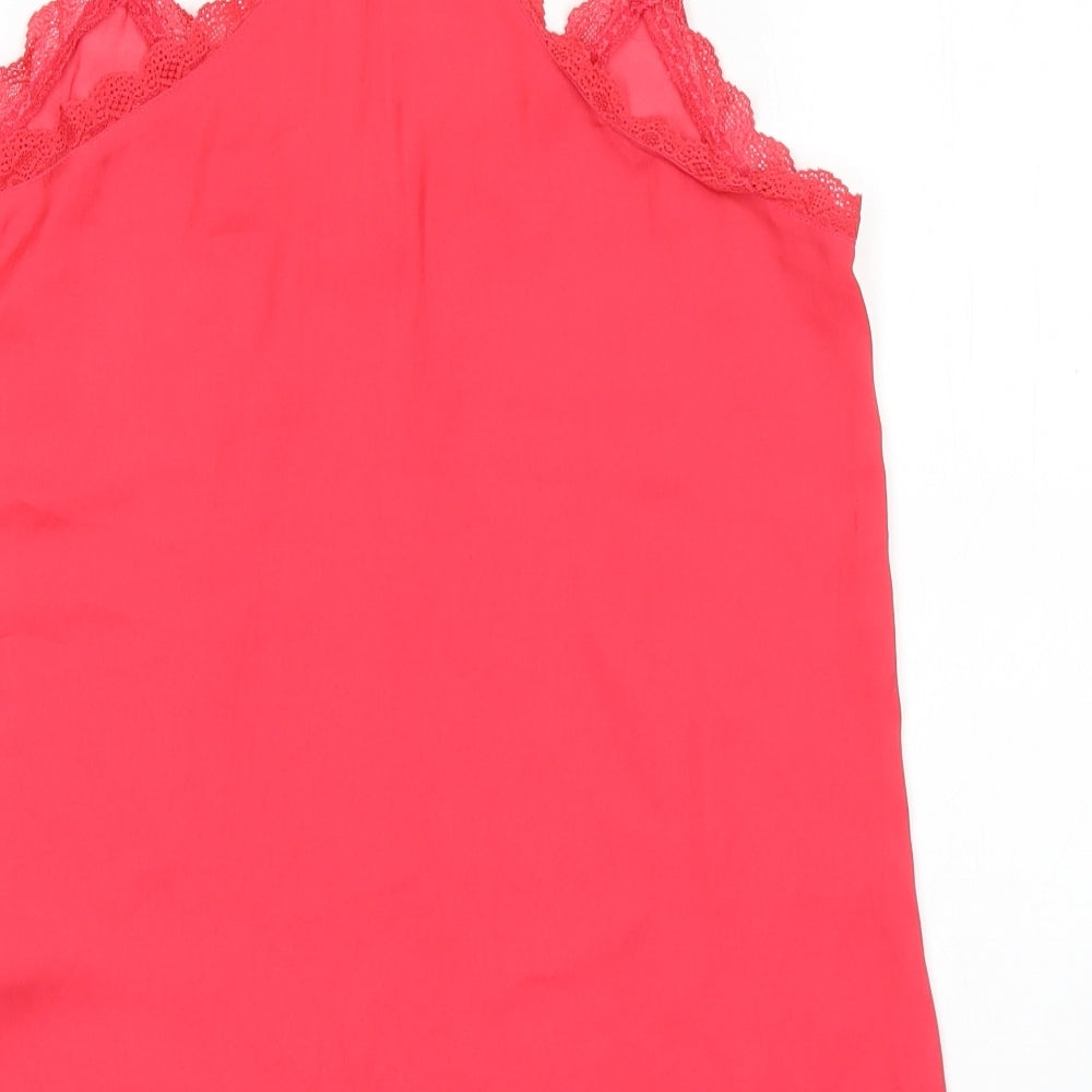 Medicine Womens Pink Polyester Basic Tank Size 36 V-Neck - Torchon lace detail