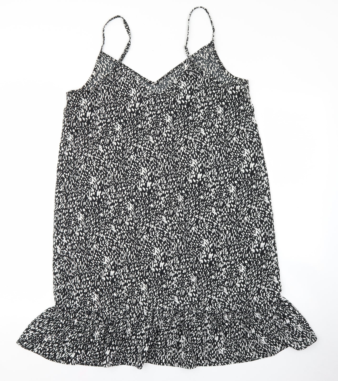 PEP&CO Womens Black Geometric Polyester Slip Dress Size 12 V-Neck Pullover