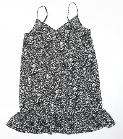 PEP&CO Womens Black Geometric Polyester Slip Dress Size 12 V-Neck Pullover