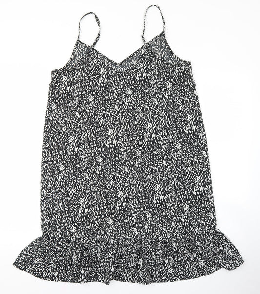 PEP&CO Womens Black Geometric Polyester Slip Dress Size 12 V-Neck Pullover