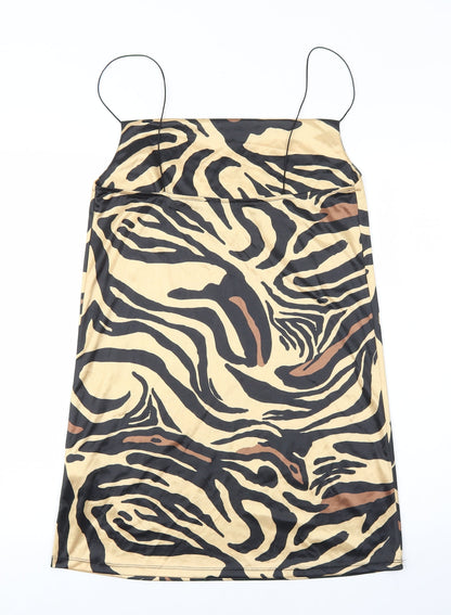 Zara Womens Gold Animal Print Polyester Slip Dress Size S Cowl Neck Pullover