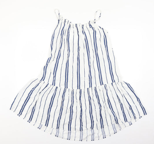 H&M Womens White Striped Viscose Tank Dress Size 10 Round Neck Pullover