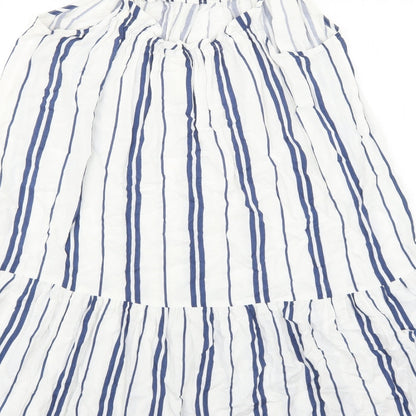 H&M Womens White Striped Viscose Tank Dress Size 10 Round Neck Pullover
