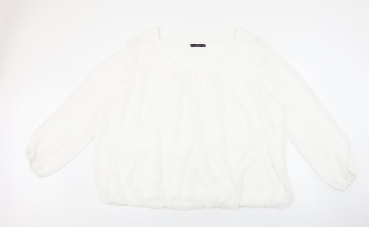 e. Womens White Polyester Cropped Blouse Size 26 Round Neck