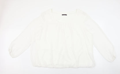 e. Womens White Polyester Cropped Blouse Size 26 Round Neck