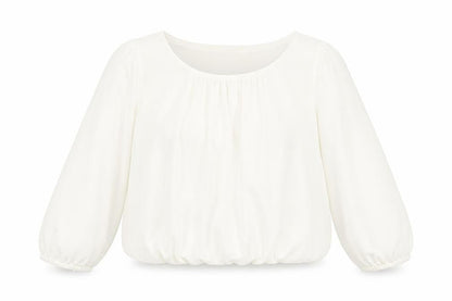 e. Womens White Polyester Cropped Blouse Size 26 Round Neck