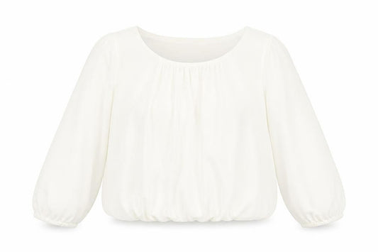 e. Womens White Polyester Cropped Blouse Size 26 Round Neck