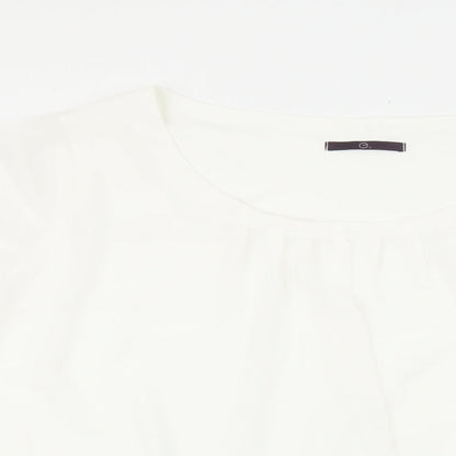 e. Womens White Polyester Cropped Blouse Size 26 Round Neck