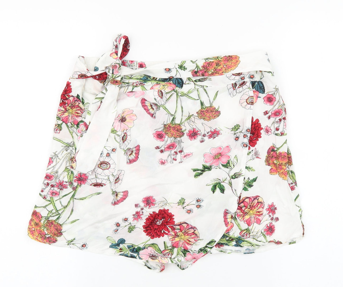 By Swan Womens White Geometric Viscose Wrap Skort Size L Tie