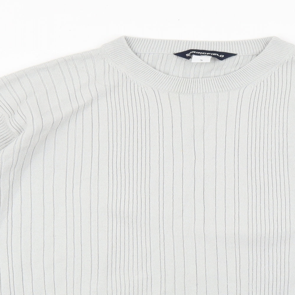 Springfield Mens Grey Crew Neck Acrylic Pullover Jumper Size S
