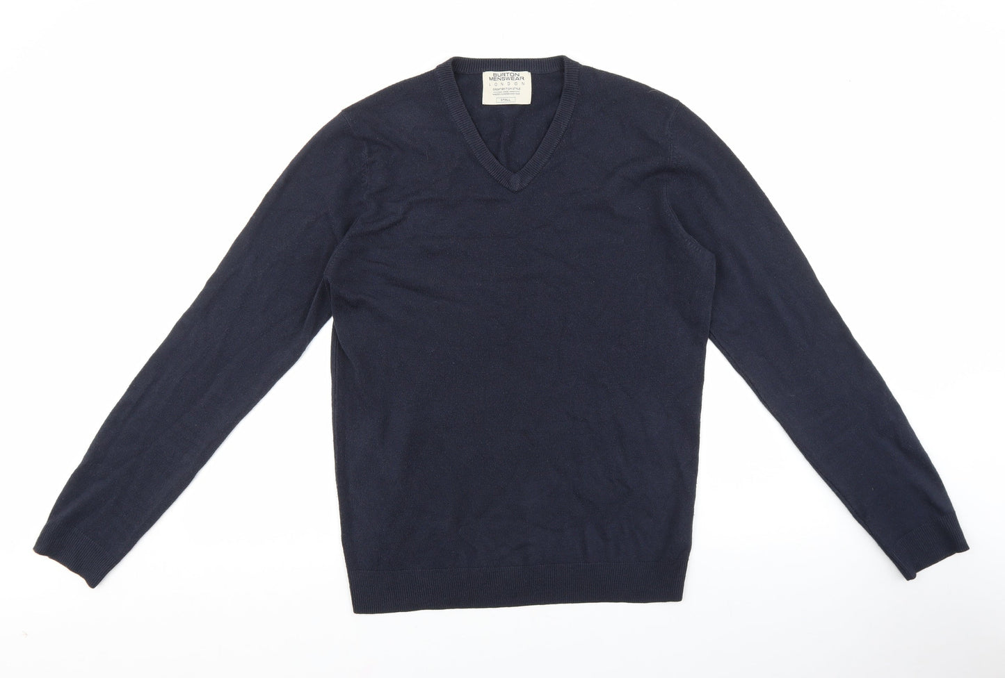 Burton Mens Blue V-Neck Acrylic Pullover Jumper Size S