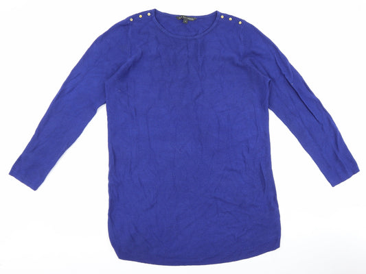 love knitwear Womens Blue Round Neck Acrylic Pullover Jumper Size 14