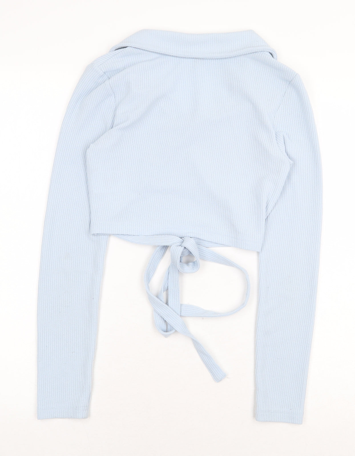 Franklin & Marshall Womens Blue Polyester Cropped T-Shirt Size S V-Neck