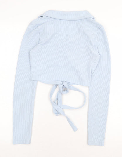 Franklin & Marshall Womens Blue Polyester Cropped T-Shirt Size S V-Neck