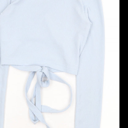 Franklin & Marshall Womens Blue Polyester Cropped T-Shirt Size S V-Neck