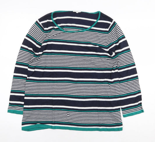 CC Womens Blue Striped Viscose Basic T-Shirt Size L Round Neck