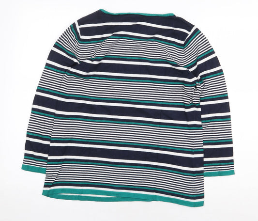 CC Womens Blue Striped Viscose Basic T-Shirt Size L Round Neck