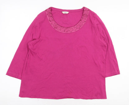 Marks and Spencer Womens Pink 100% Cotton Basic Blouse Size 14 Scoop Neck