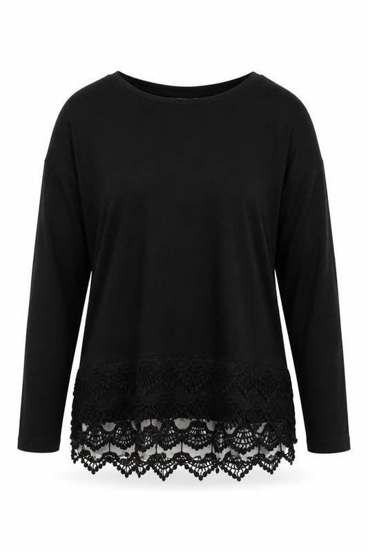 Debenhams Womens Black Herringbone Viscose Basic Blouse Size 10 Boat Neck - Lace Trim