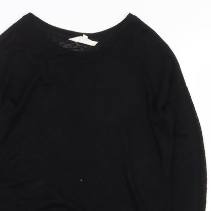 Debenhams Womens Black Herringbone Viscose Basic Blouse Size 10 Boat Neck - Lace Trim