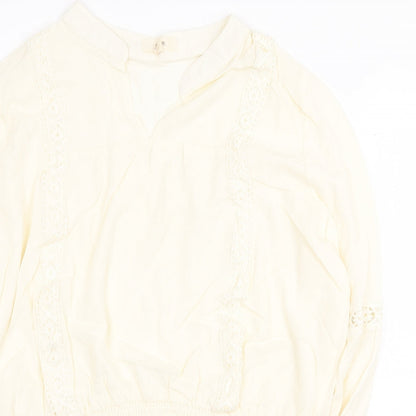 EM Womens Beige Viscose Basic Blouse Size L V-Neck - Shirred Bottom