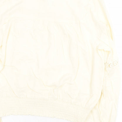 EM Womens Beige Viscose Basic Blouse Size L V-Neck - Shirred Bottom