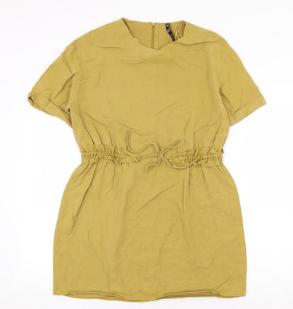Zara Womens Yellow Viscose Mini Size S Round Neck Zip