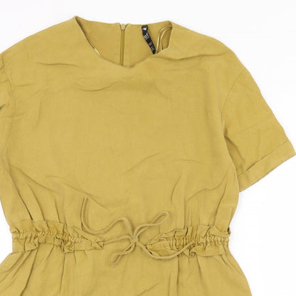 Zara Womens Yellow Viscose Mini Size S Round Neck Zip