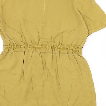 Zara Womens Yellow Viscose Mini Size S Round Neck Zip