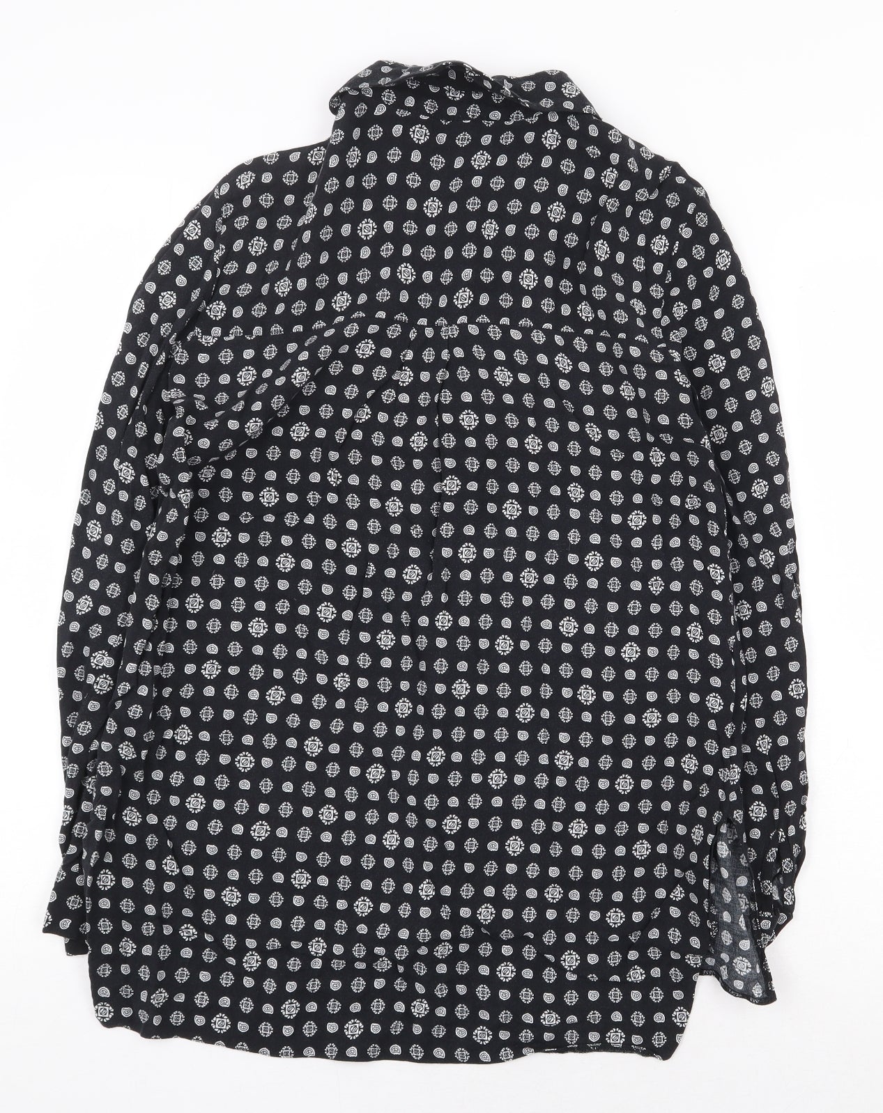 Staring at Stars Womens Black Geometric Viscose Basic Button-Up Size S V-Neck