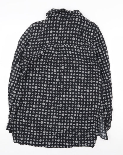Staring at Stars Womens Black Geometric Viscose Basic Button-Up Size S V-Neck