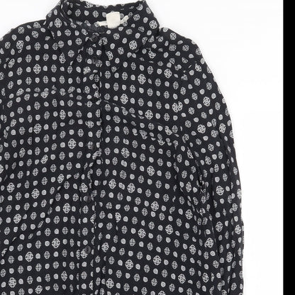 Staring at Stars Womens Black Geometric Viscose Basic Button-Up Size S V-Neck