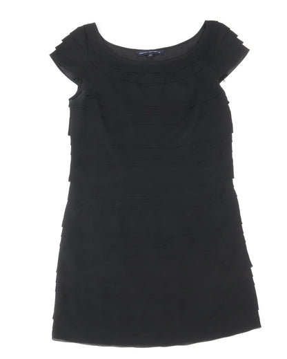 French Connection Womens Black Polyester Shift Size 10 Boat Neck Zip