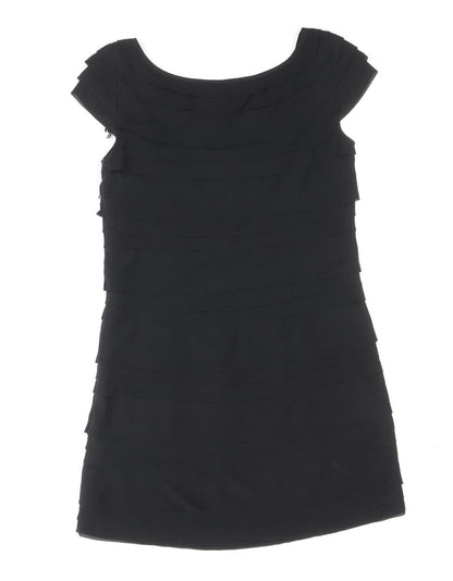 French Connection Womens Black Polyester Shift Size 10 Boat Neck Zip