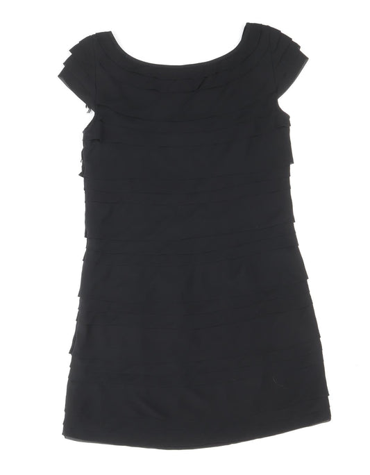 French Connection Womens Black Polyester Shift Size 10 Boat Neck Zip