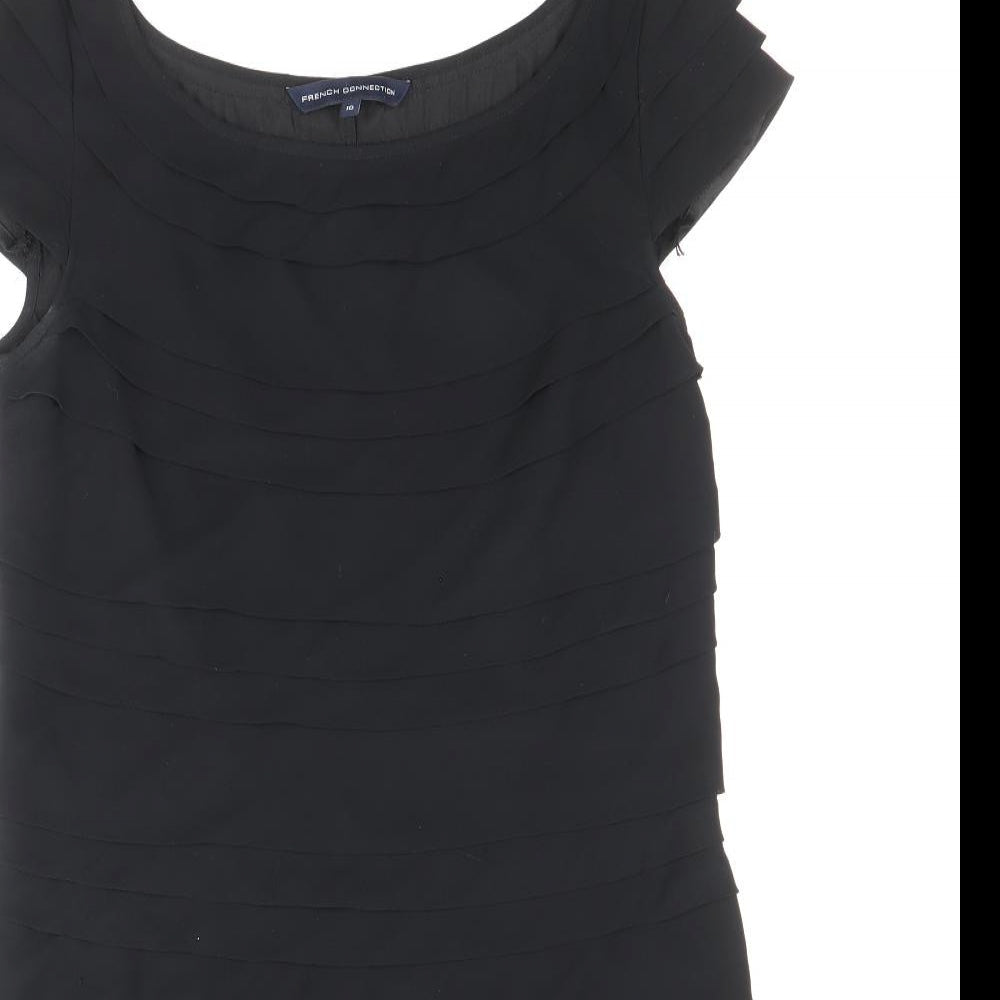 French Connection Womens Black Polyester Shift Size 10 Boat Neck Zip