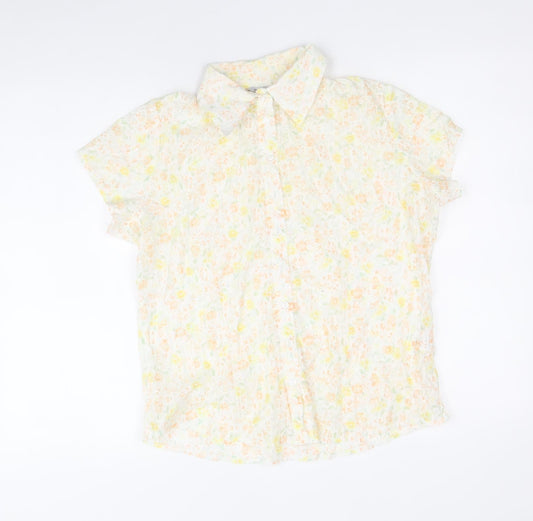 EVIE Womens Yellow Geometric Polyester Basic Button-Up Size 12 V-Neck