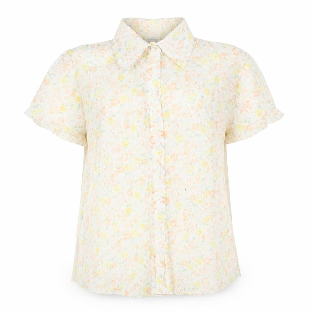 Womens UK Size 12 EVIE Yellow Basic Button-Up