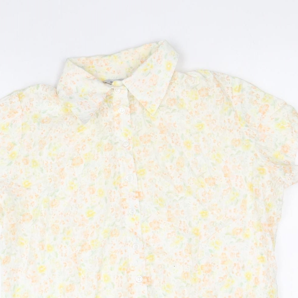 Womens UK Size 12 EVIE Yellow Basic Button-Up